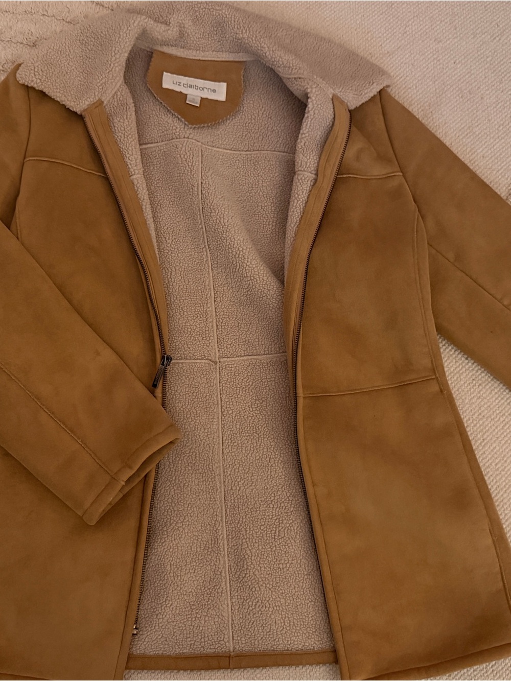 Liz Claiborne Brown Faux-Suede Jacket with Cream Sherpa Lining